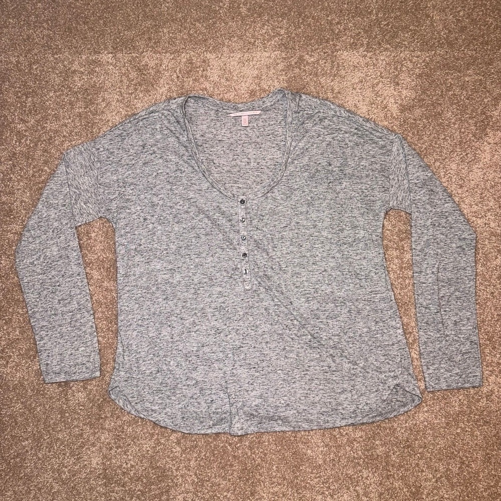 Victoria Secret Heather Green Button Scoop Neck Henley Pajama Top - Size Small